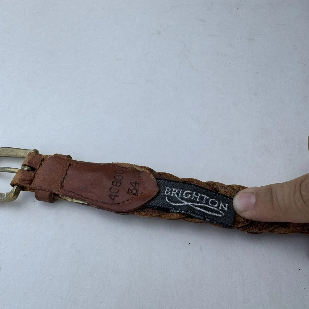 Brighton Well worn braided raised Brown Leather Belt Brass Buckle Size‎ 34